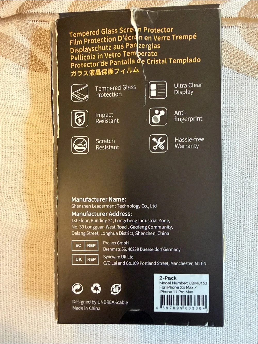 UNBREAKcable Tempered Glass Screen Protector- iPhone XS Max / iPhone 11 Pro Max
